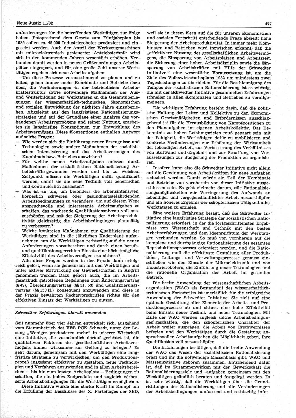 Neue Justiz (NJ), Zeitschrift für sozialistisches Recht und Gesetzlichkeit [Deutsche Demokratische Republik (DDR)], 36. Jahrgang 1982, Seite 477 (NJ DDR 1982, S. 477)
