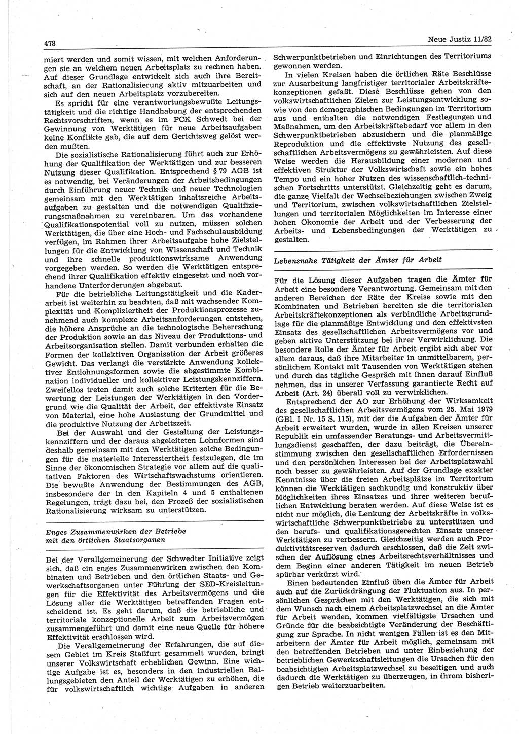 Neue Justiz (NJ), Zeitschrift für sozialistisches Recht und Gesetzlichkeit [Deutsche Demokratische Republik (DDR)], 36. Jahrgang 1982, Seite 478 (NJ DDR 1982, S. 478)