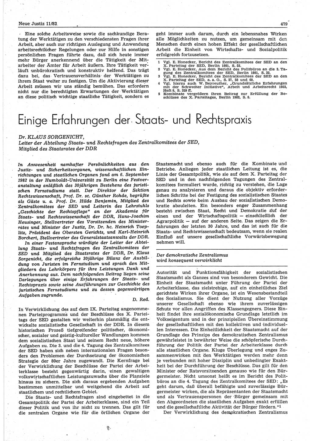 Neue Justiz (NJ), Zeitschrift für sozialistisches Recht und Gesetzlichkeit [Deutsche Demokratische Republik (DDR)], 36. Jahrgang 1982, Seite 479 (NJ DDR 1982, S. 479)