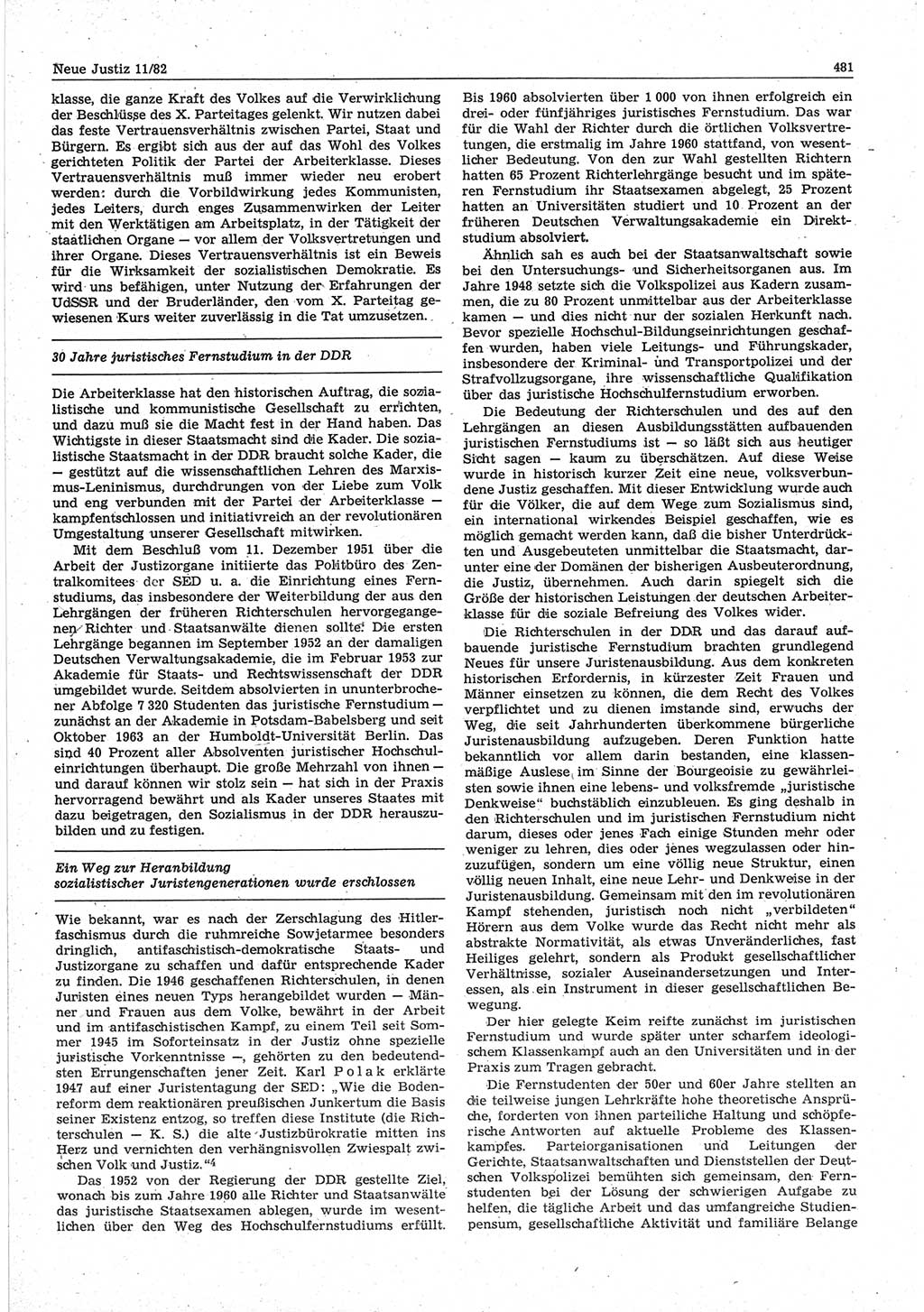 Neue Justiz (NJ), Zeitschrift für sozialistisches Recht und Gesetzlichkeit [Deutsche Demokratische Republik (DDR)], 36. Jahrgang 1982, Seite 481 (NJ DDR 1982, S. 481)