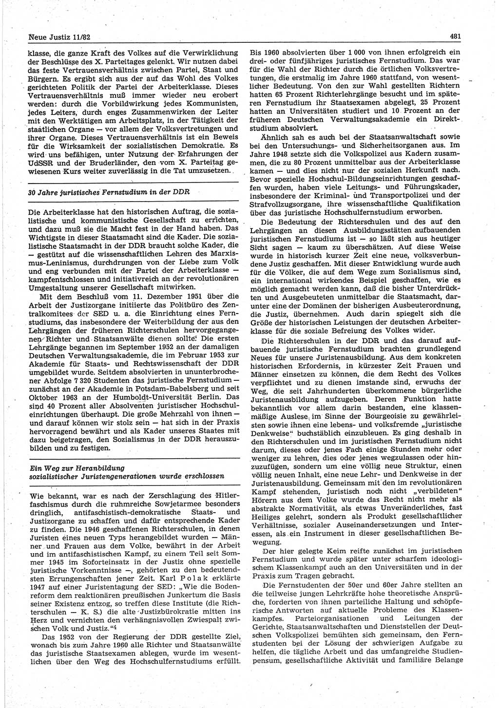 Neue Justiz (NJ), Zeitschrift für sozialistisches Recht und Gesetzlichkeit [Deutsche Demokratische Republik (DDR)], 36. Jahrgang 1982, Seite 481 (NJ DDR 1982, S. 481)