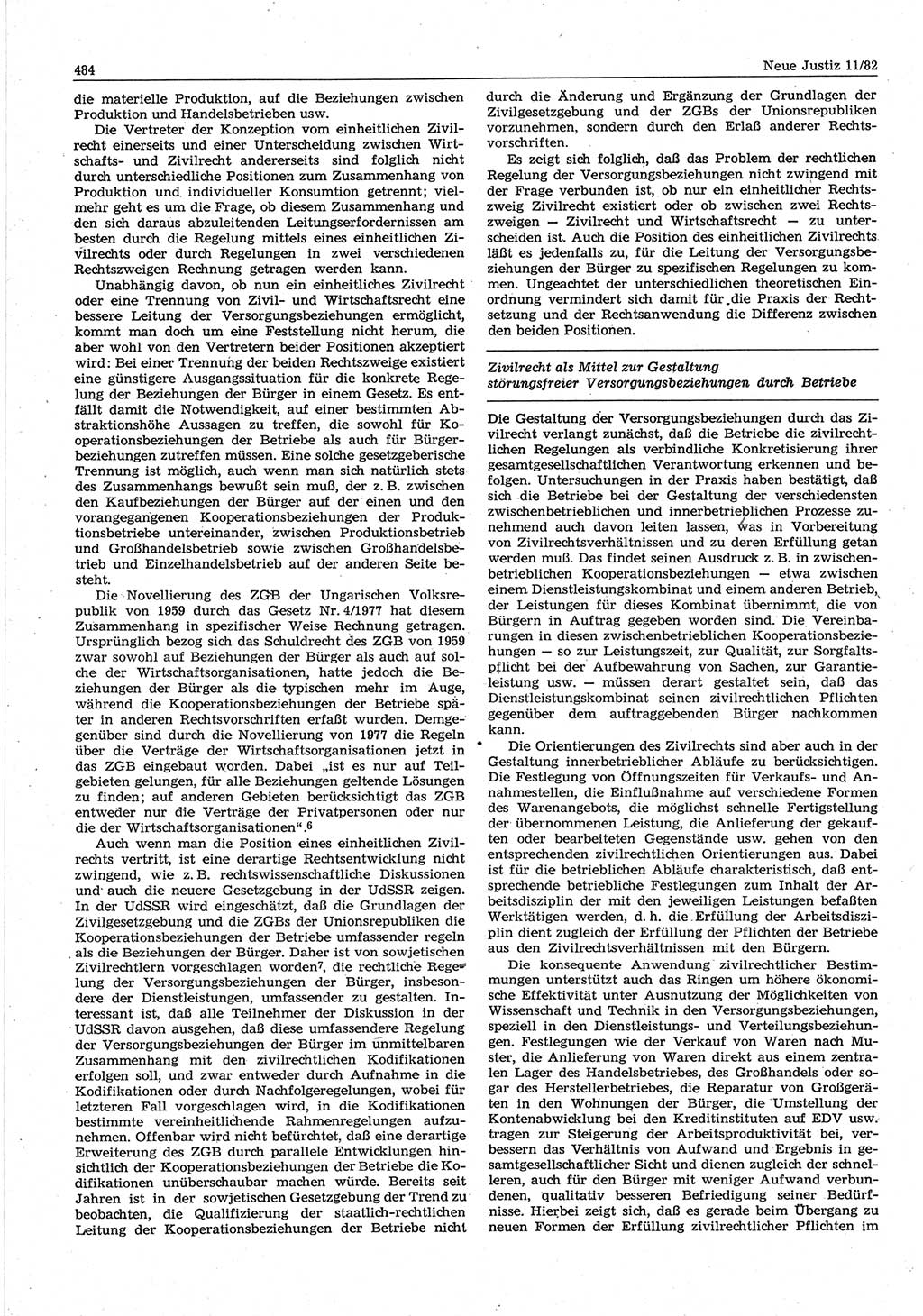 Neue Justiz (NJ), Zeitschrift für sozialistisches Recht und Gesetzlichkeit [Deutsche Demokratische Republik (DDR)], 36. Jahrgang 1982, Seite 484 (NJ DDR 1982, S. 484)