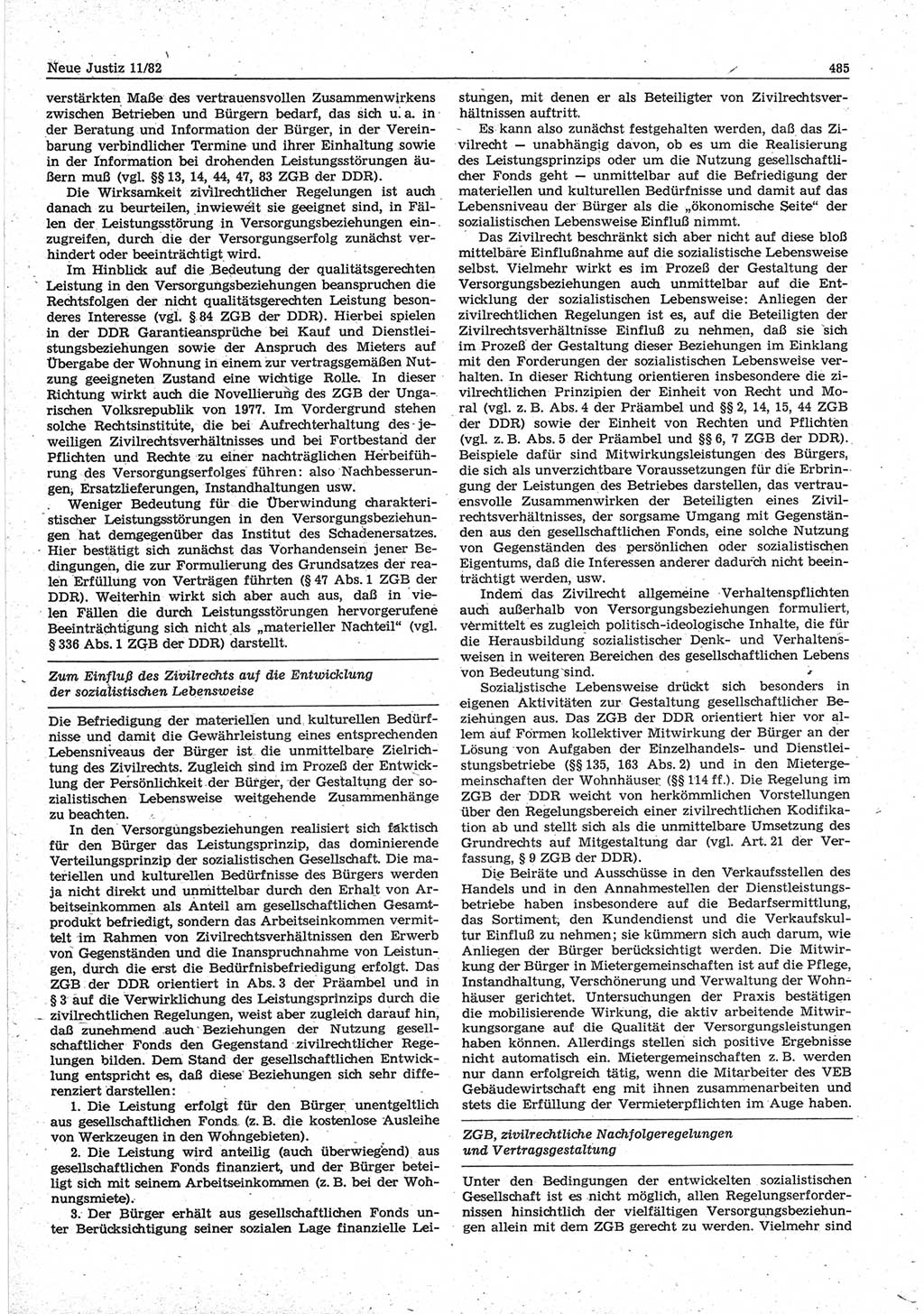 Neue Justiz (NJ), Zeitschrift für sozialistisches Recht und Gesetzlichkeit [Deutsche Demokratische Republik (DDR)], 36. Jahrgang 1982, Seite 485 (NJ DDR 1982, S. 485)