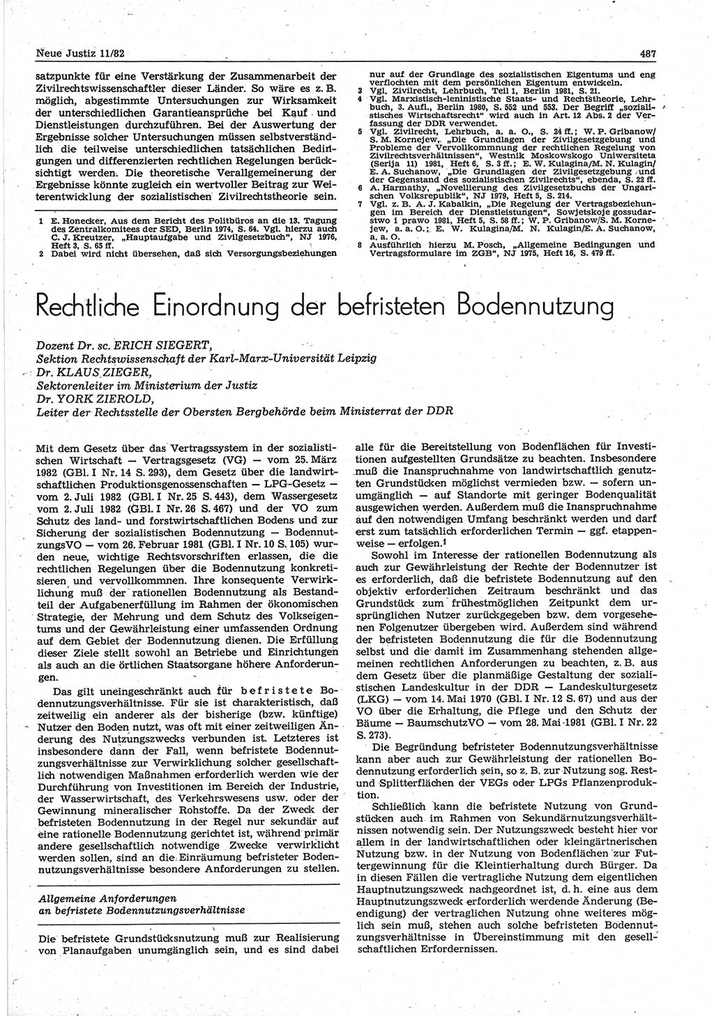 Neue Justiz (NJ), Zeitschrift für sozialistisches Recht und Gesetzlichkeit [Deutsche Demokratische Republik (DDR)], 36. Jahrgang 1982, Seite 487 (NJ DDR 1982, S. 487)