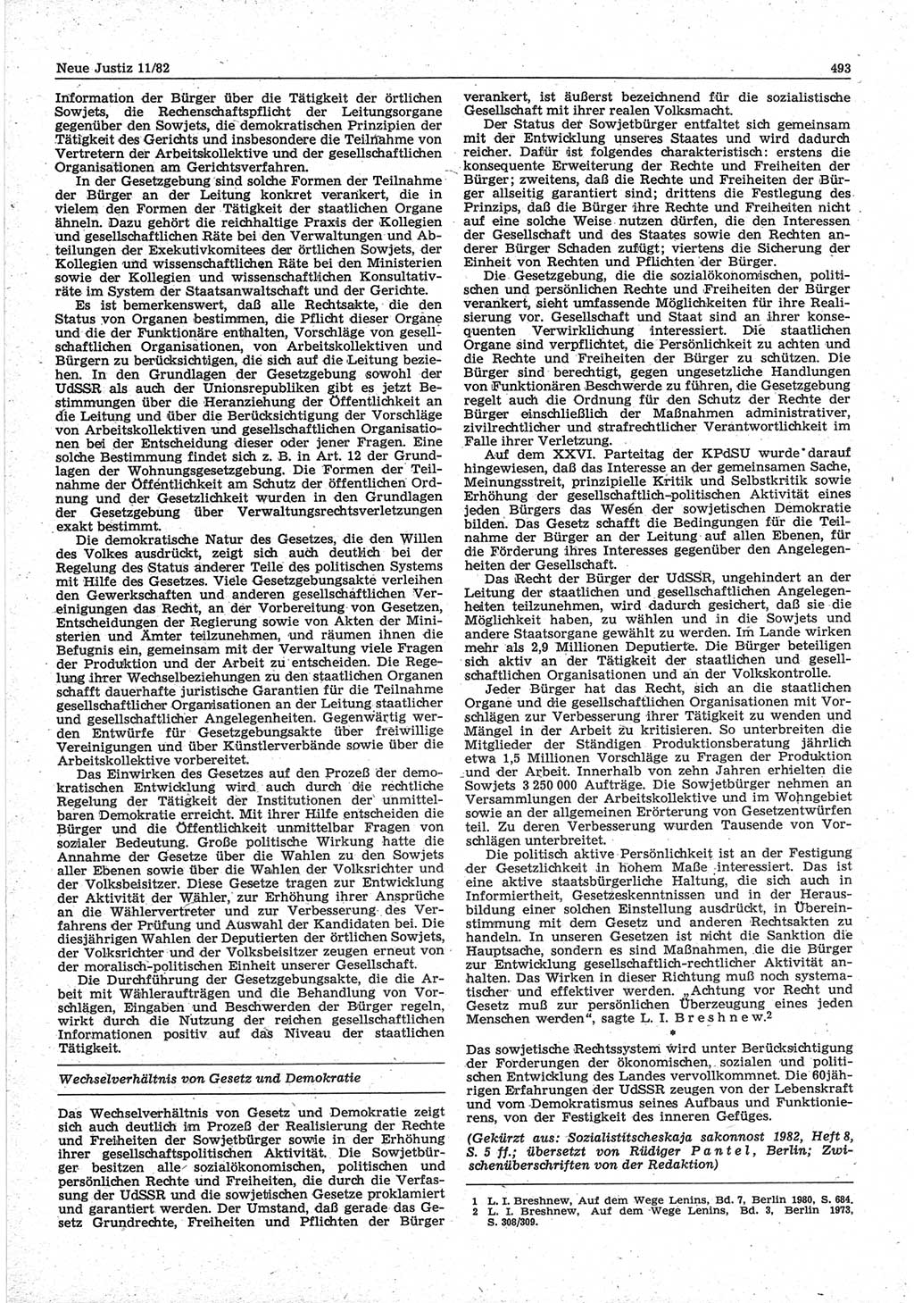 Neue Justiz (NJ), Zeitschrift für sozialistisches Recht und Gesetzlichkeit [Deutsche Demokratische Republik (DDR)], 36. Jahrgang 1982, Seite 493 (NJ DDR 1982, S. 493)