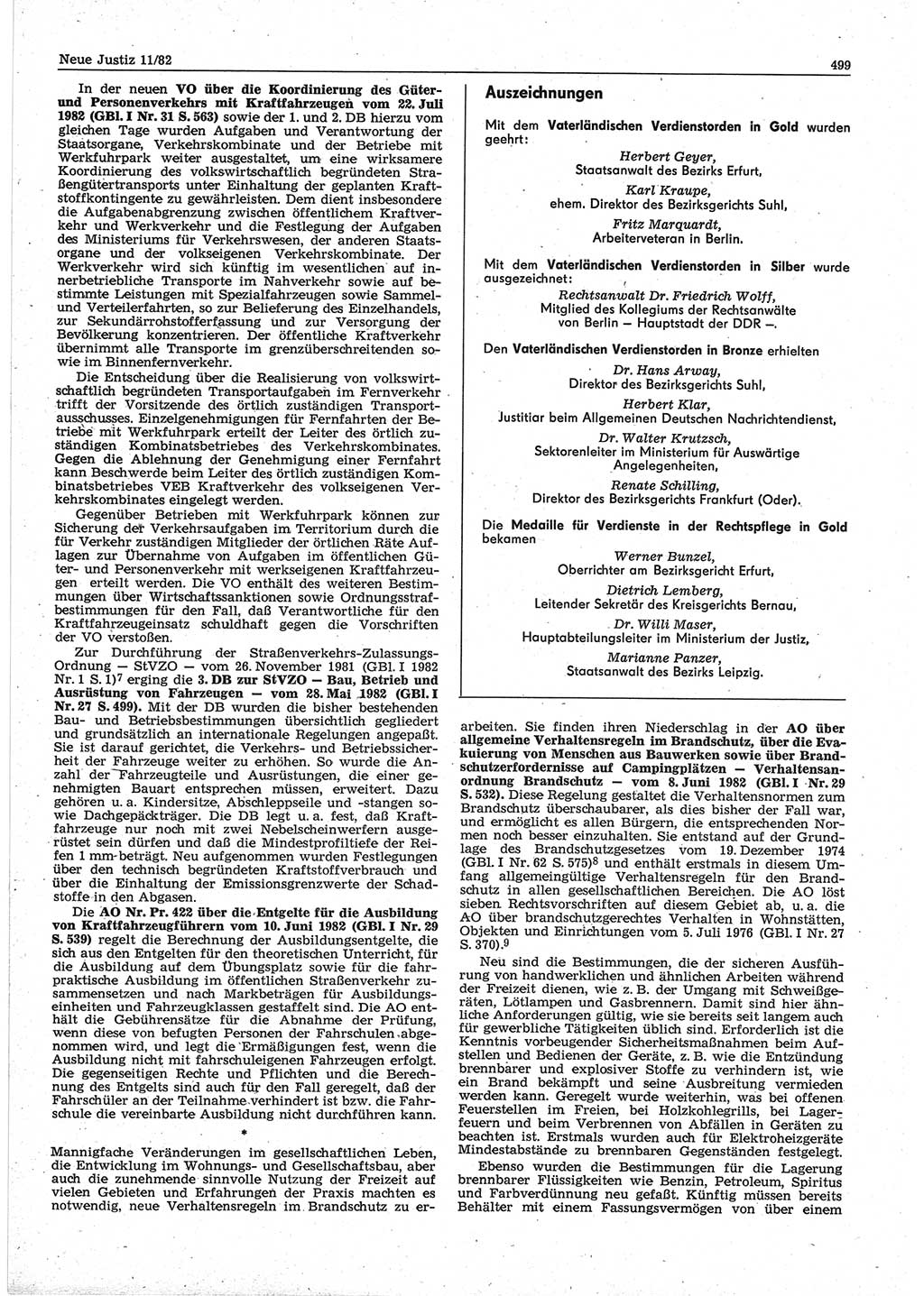 Neue Justiz (NJ), Zeitschrift für sozialistisches Recht und Gesetzlichkeit [Deutsche Demokratische Republik (DDR)], 36. Jahrgang 1982, Seite 499 (NJ DDR 1982, S. 499)