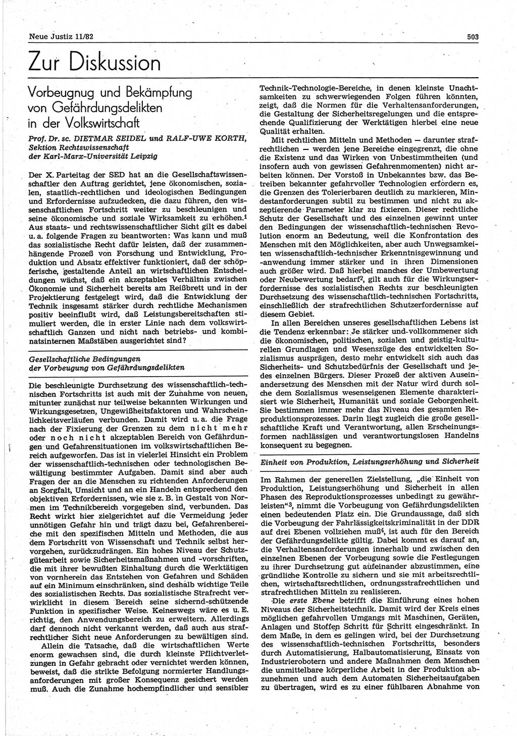 Neue Justiz (NJ), Zeitschrift für sozialistisches Recht und Gesetzlichkeit [Deutsche Demokratische Republik (DDR)], 36. Jahrgang 1982, Seite 503 (NJ DDR 1982, S. 503)