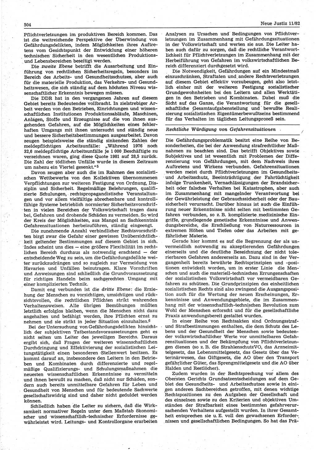 Neue Justiz (NJ), Zeitschrift für sozialistisches Recht und Gesetzlichkeit [Deutsche Demokratische Republik (DDR)], 36. Jahrgang 1982, Seite 504 (NJ DDR 1982, S. 504)