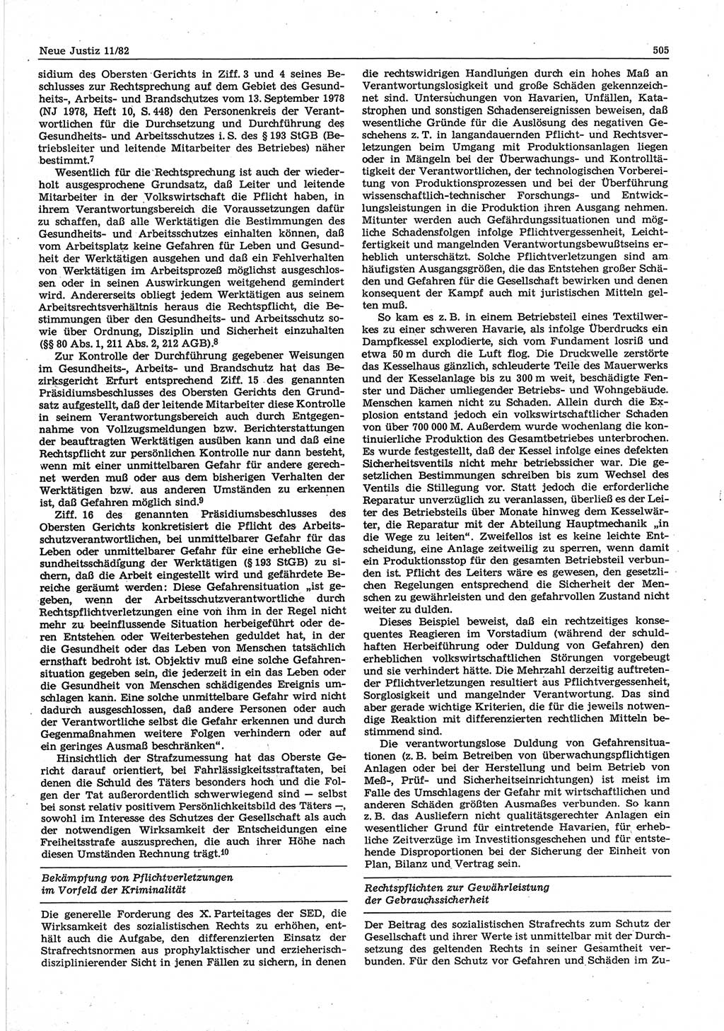 Neue Justiz (NJ), Zeitschrift für sozialistisches Recht und Gesetzlichkeit [Deutsche Demokratische Republik (DDR)], 36. Jahrgang 1982, Seite 505 (NJ DDR 1982, S. 505)