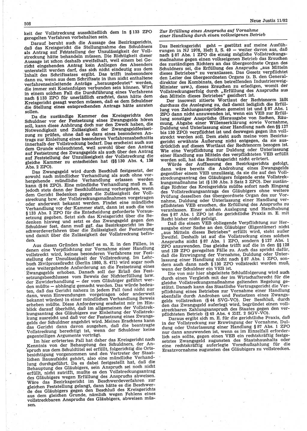 Neue Justiz (NJ), Zeitschrift für sozialistisches Recht und Gesetzlichkeit [Deutsche Demokratische Republik (DDR)], 36. Jahrgang 1982, Seite 508 (NJ DDR 1982, S. 508)