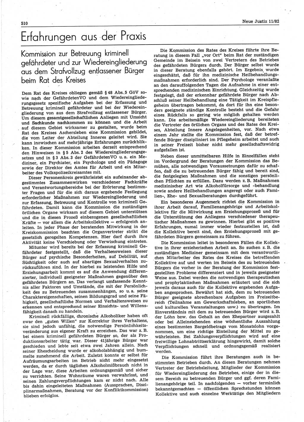 Neue Justiz (NJ), Zeitschrift für sozialistisches Recht und Gesetzlichkeit [Deutsche Demokratische Republik (DDR)], 36. Jahrgang 1982, Seite 510 (NJ DDR 1982, S. 510)