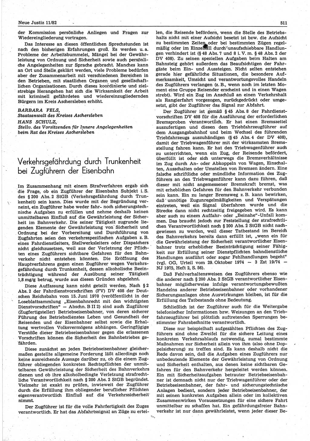 Neue Justiz (NJ), Zeitschrift für sozialistisches Recht und Gesetzlichkeit [Deutsche Demokratische Republik (DDR)], 36. Jahrgang 1982, Seite 511 (NJ DDR 1982, S. 511)