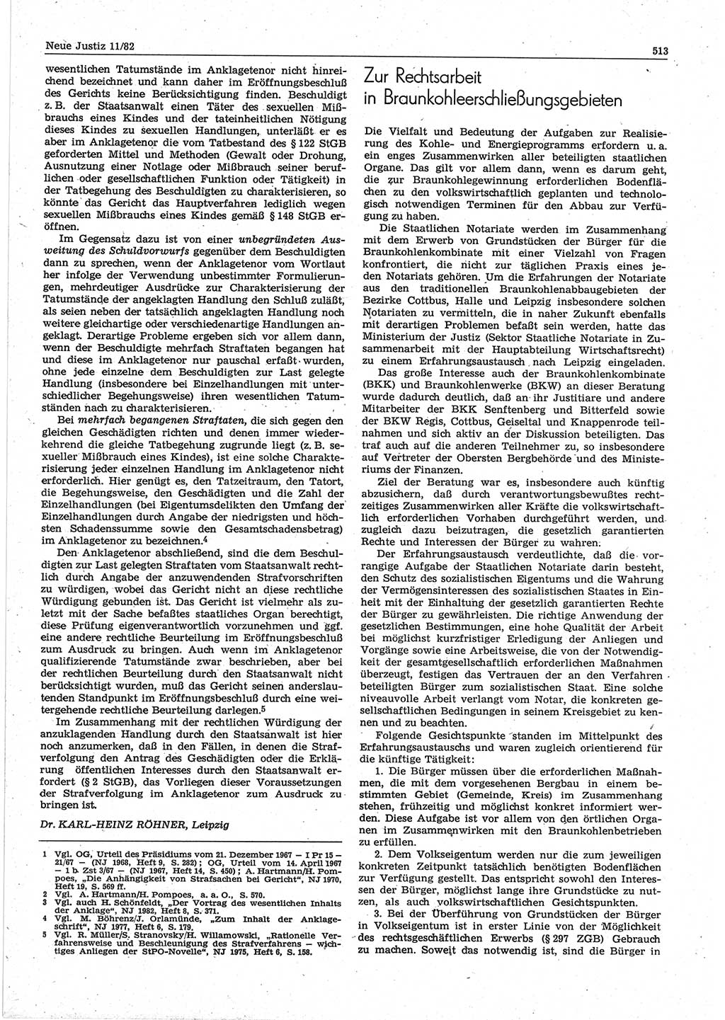 Neue Justiz (NJ), Zeitschrift für sozialistisches Recht und Gesetzlichkeit [Deutsche Demokratische Republik (DDR)], 36. Jahrgang 1982, Seite 513 (NJ DDR 1982, S. 513)