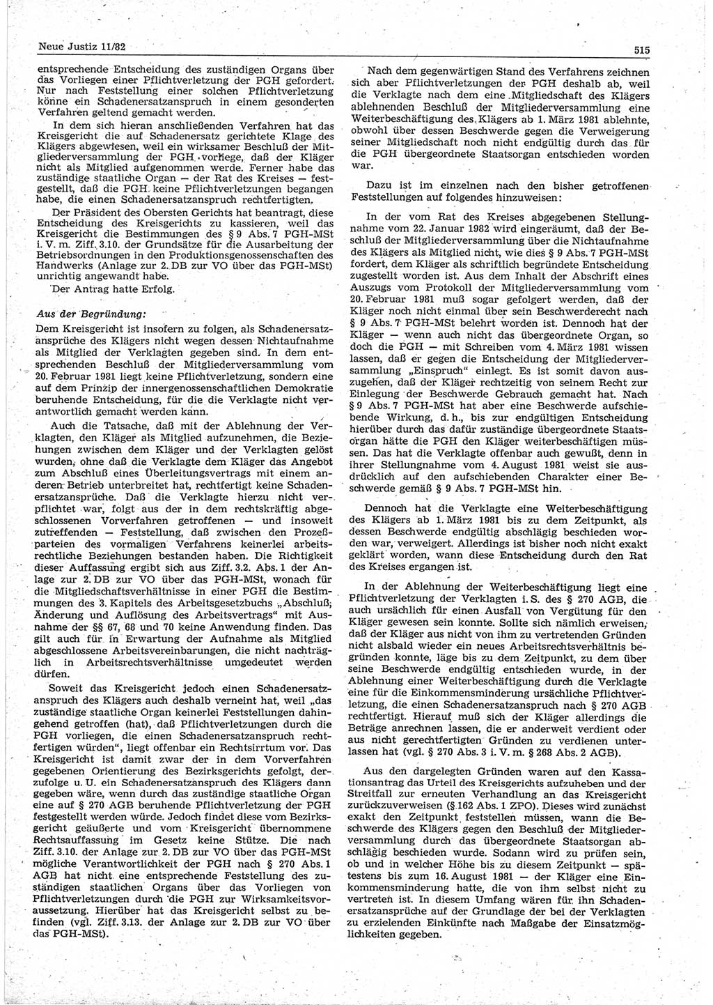 Neue Justiz (NJ), Zeitschrift für sozialistisches Recht und Gesetzlichkeit [Deutsche Demokratische Republik (DDR)], 36. Jahrgang 1982, Seite 515 (NJ DDR 1982, S. 515)