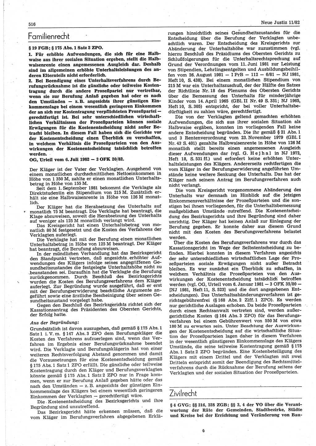 Neue Justiz (NJ), Zeitschrift für sozialistisches Recht und Gesetzlichkeit [Deutsche Demokratische Republik (DDR)], 36. Jahrgang 1982, Seite 516 (NJ DDR 1982, S. 516)