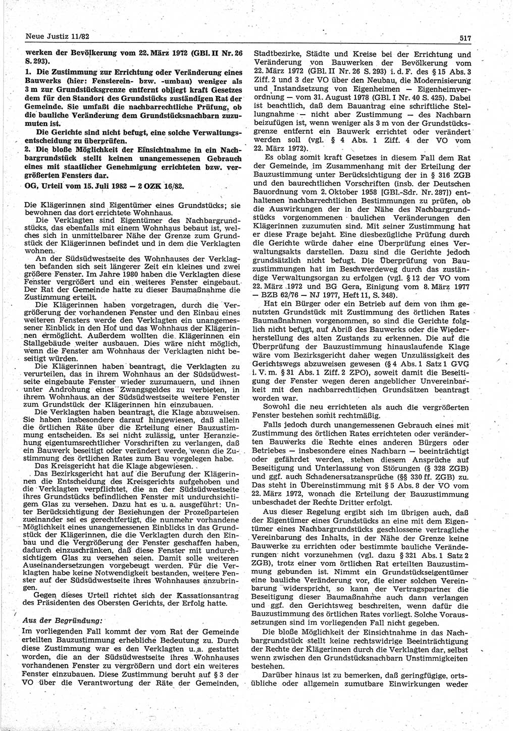 Neue Justiz (NJ), Zeitschrift für sozialistisches Recht und Gesetzlichkeit [Deutsche Demokratische Republik (DDR)], 36. Jahrgang 1982, Seite 517 (NJ DDR 1982, S. 517)