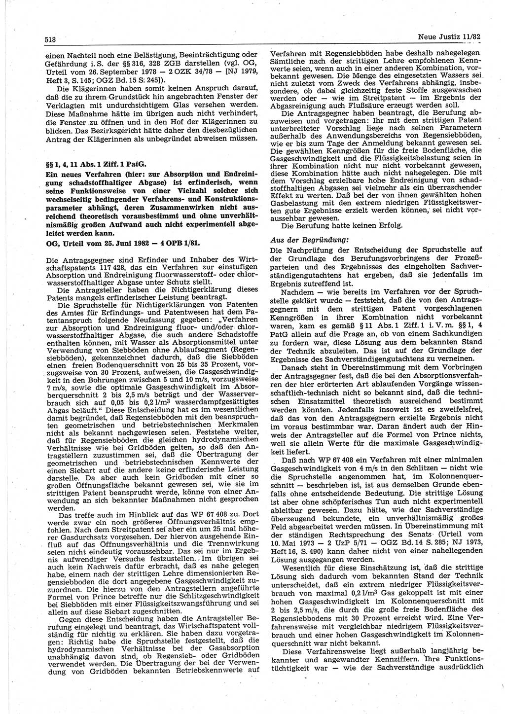 Neue Justiz (NJ), Zeitschrift für sozialistisches Recht und Gesetzlichkeit [Deutsche Demokratische Republik (DDR)], 36. Jahrgang 1982, Seite 518 (NJ DDR 1982, S. 518)