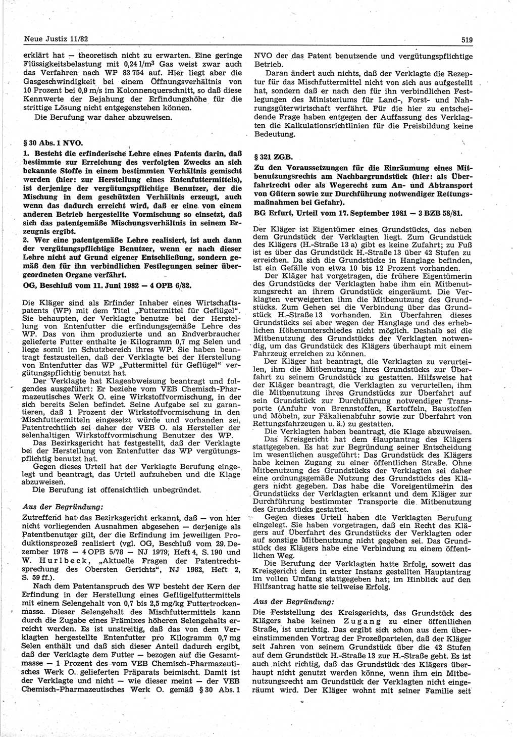 Neue Justiz (NJ), Zeitschrift für sozialistisches Recht und Gesetzlichkeit [Deutsche Demokratische Republik (DDR)], 36. Jahrgang 1982, Seite 519 (NJ DDR 1982, S. 519)