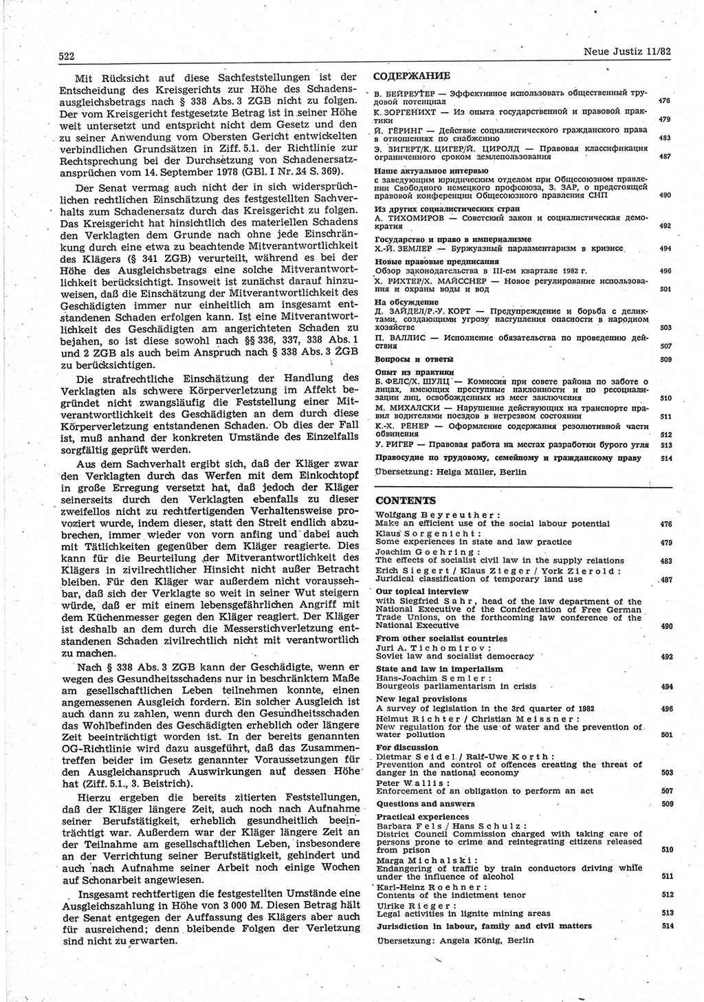 Neue Justiz (NJ), Zeitschrift für sozialistisches Recht und Gesetzlichkeit [Deutsche Demokratische Republik (DDR)], 36. Jahrgang 1982, Seite 522 (NJ DDR 1982, S. 522)