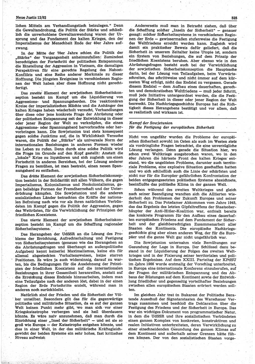 Neue Justiz (NJ), Zeitschrift für sozialistisches Recht und Gesetzlichkeit [Deutsche Demokratische Republik (DDR)], 36. Jahrgang 1982, Seite 525 (NJ DDR 1982, S. 525)