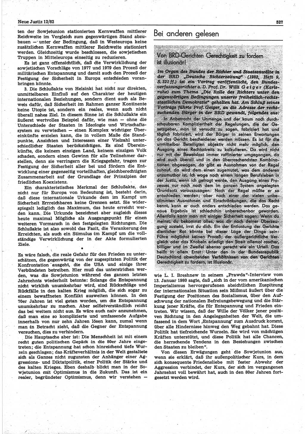 Neue Justiz (NJ), Zeitschrift für sozialistisches Recht und Gesetzlichkeit [Deutsche Demokratische Republik (DDR)], 36. Jahrgang 1982, Seite 527 (NJ DDR 1982, S. 527)