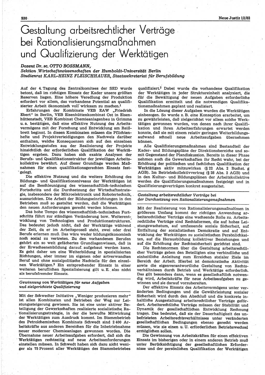 Neue Justiz (NJ), Zeitschrift für sozialistisches Recht und Gesetzlichkeit [Deutsche Demokratische Republik (DDR)], 36. Jahrgang 1982, Seite 530 (NJ DDR 1982, S. 530)