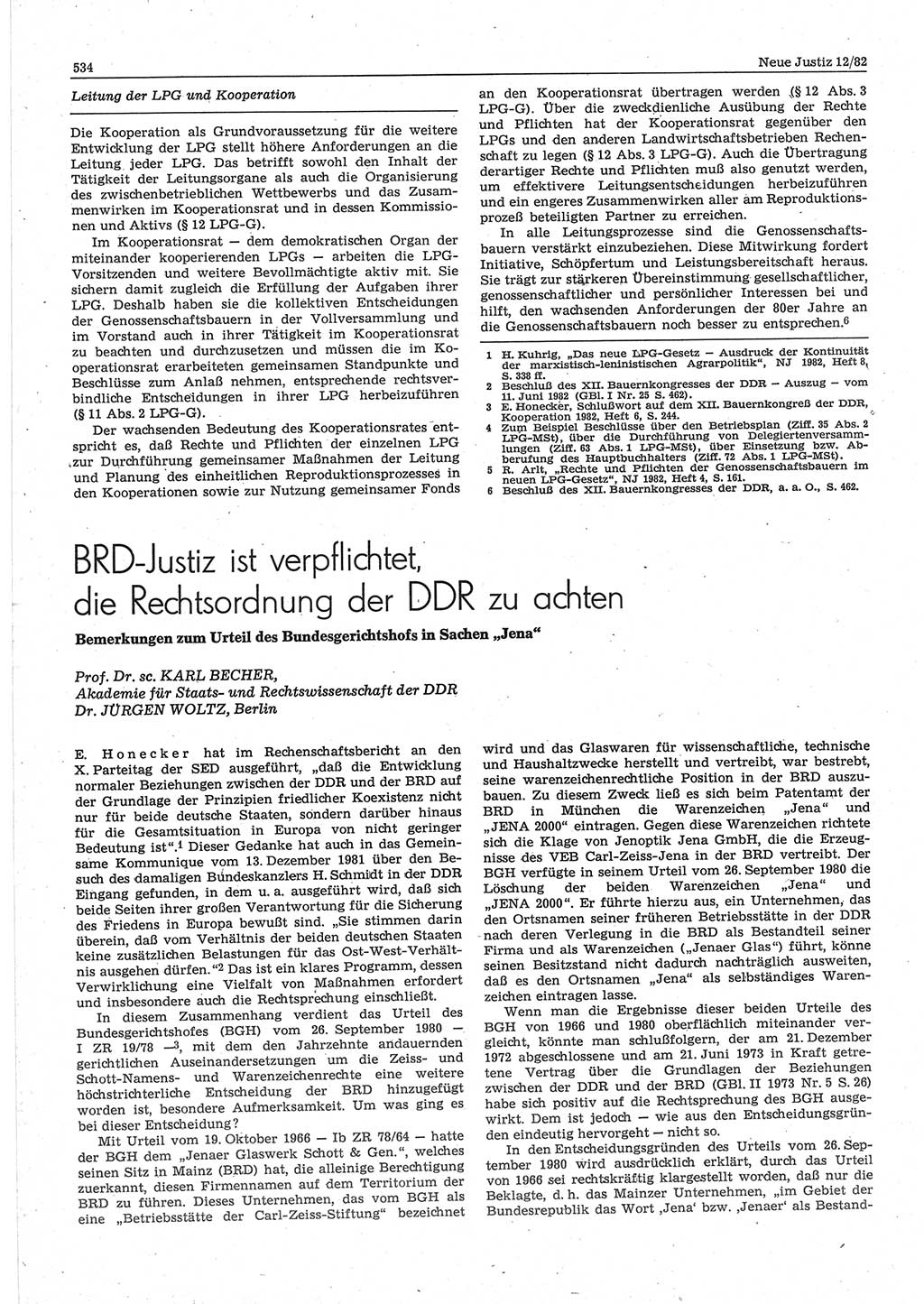 Neue Justiz (NJ), Zeitschrift für sozialistisches Recht und Gesetzlichkeit [Deutsche Demokratische Republik (DDR)], 36. Jahrgang 1982, Seite 534 (NJ DDR 1982, S. 534)