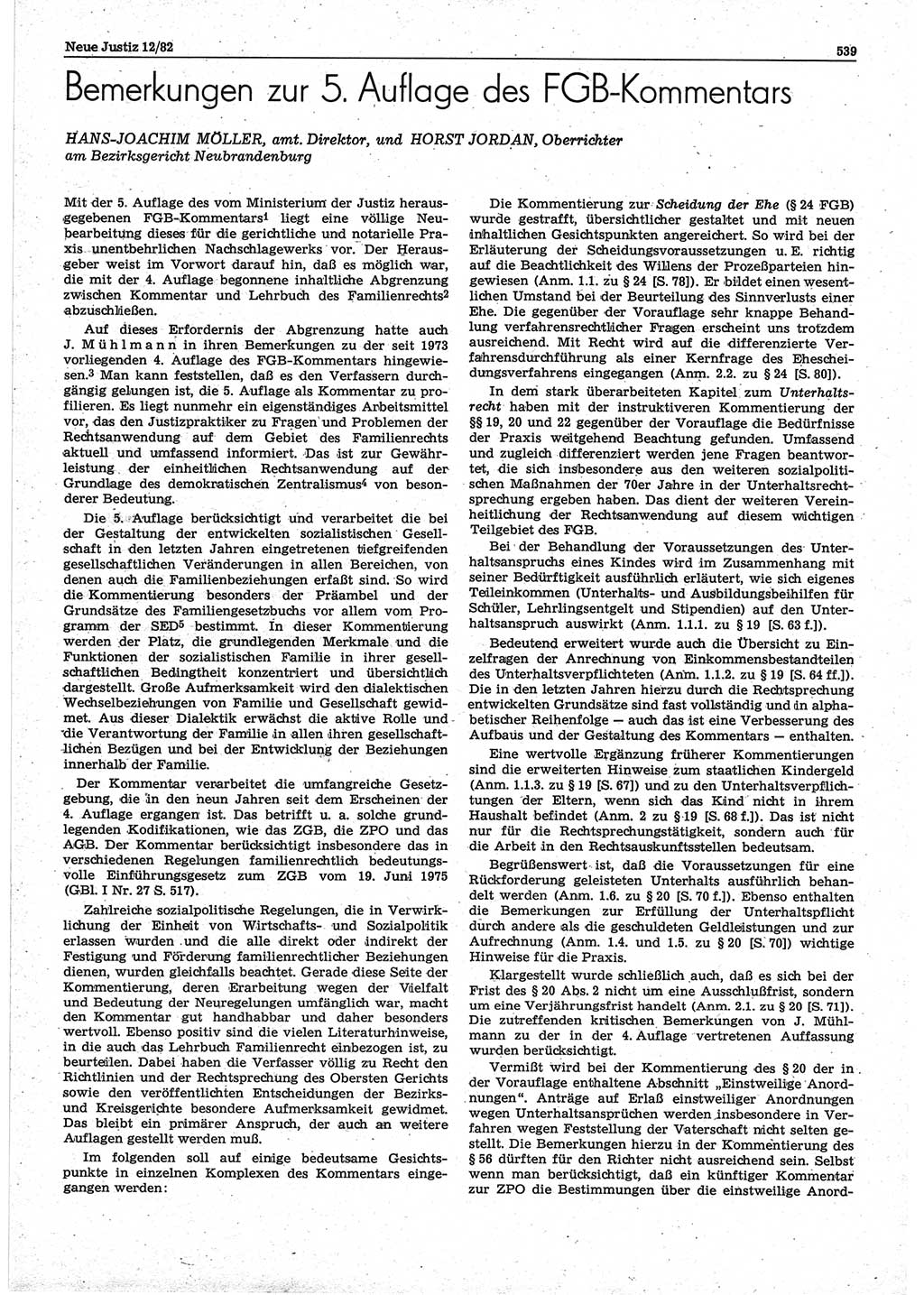 Neue Justiz (NJ), Zeitschrift für sozialistisches Recht und Gesetzlichkeit [Deutsche Demokratische Republik (DDR)], 36. Jahrgang 1982, Seite 539 (NJ DDR 1982, S. 539)