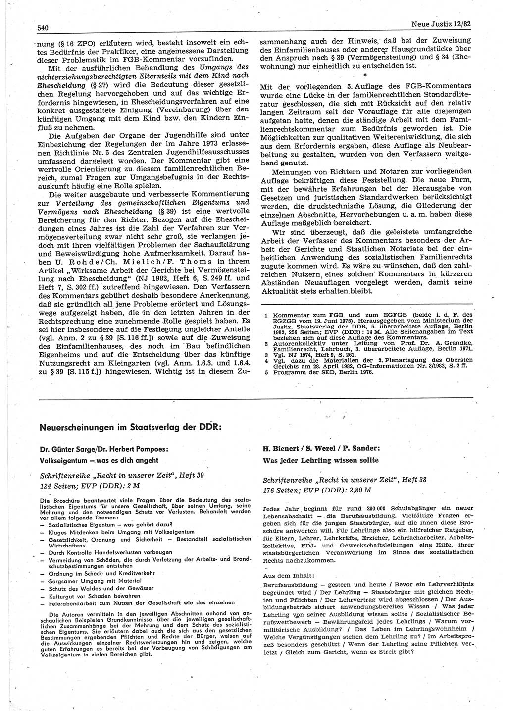 Neue Justiz (NJ), Zeitschrift für sozialistisches Recht und Gesetzlichkeit [Deutsche Demokratische Republik (DDR)], 36. Jahrgang 1982, Seite 540 (NJ DDR 1982, S. 540)