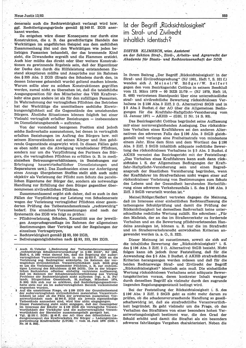 Neue Justiz (NJ), Zeitschrift für sozialistisches Recht und Gesetzlichkeit [Deutsche Demokratische Republik (DDR)], 36. Jahrgang 1982, Seite 553 (NJ DDR 1982, S. 553)