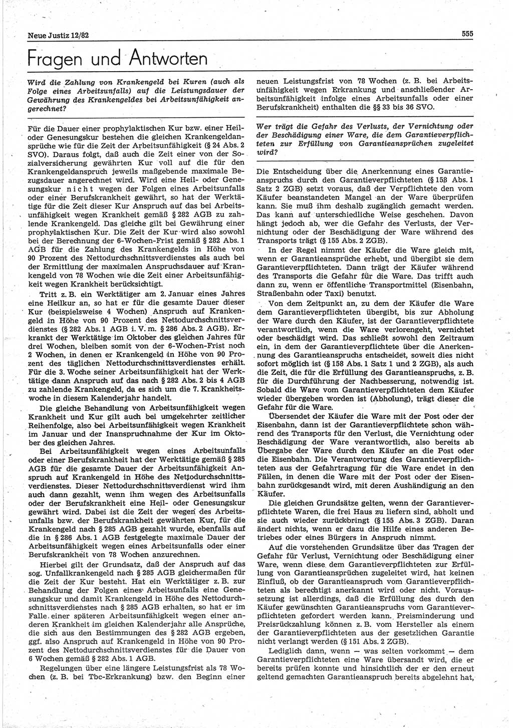 Neue Justiz (NJ), Zeitschrift für sozialistisches Recht und Gesetzlichkeit [Deutsche Demokratische Republik (DDR)], 36. Jahrgang 1982, Seite 555 (NJ DDR 1982, S. 555)