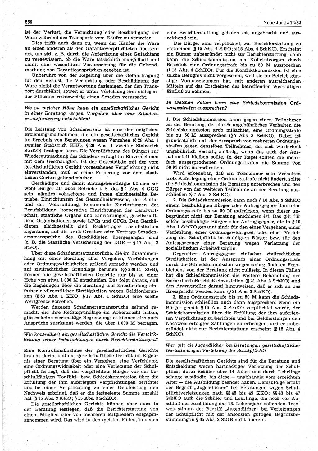 Neue Justiz (NJ), Zeitschrift für sozialistisches Recht und Gesetzlichkeit [Deutsche Demokratische Republik (DDR)], 36. Jahrgang 1982, Seite 556 (NJ DDR 1982, S. 556)