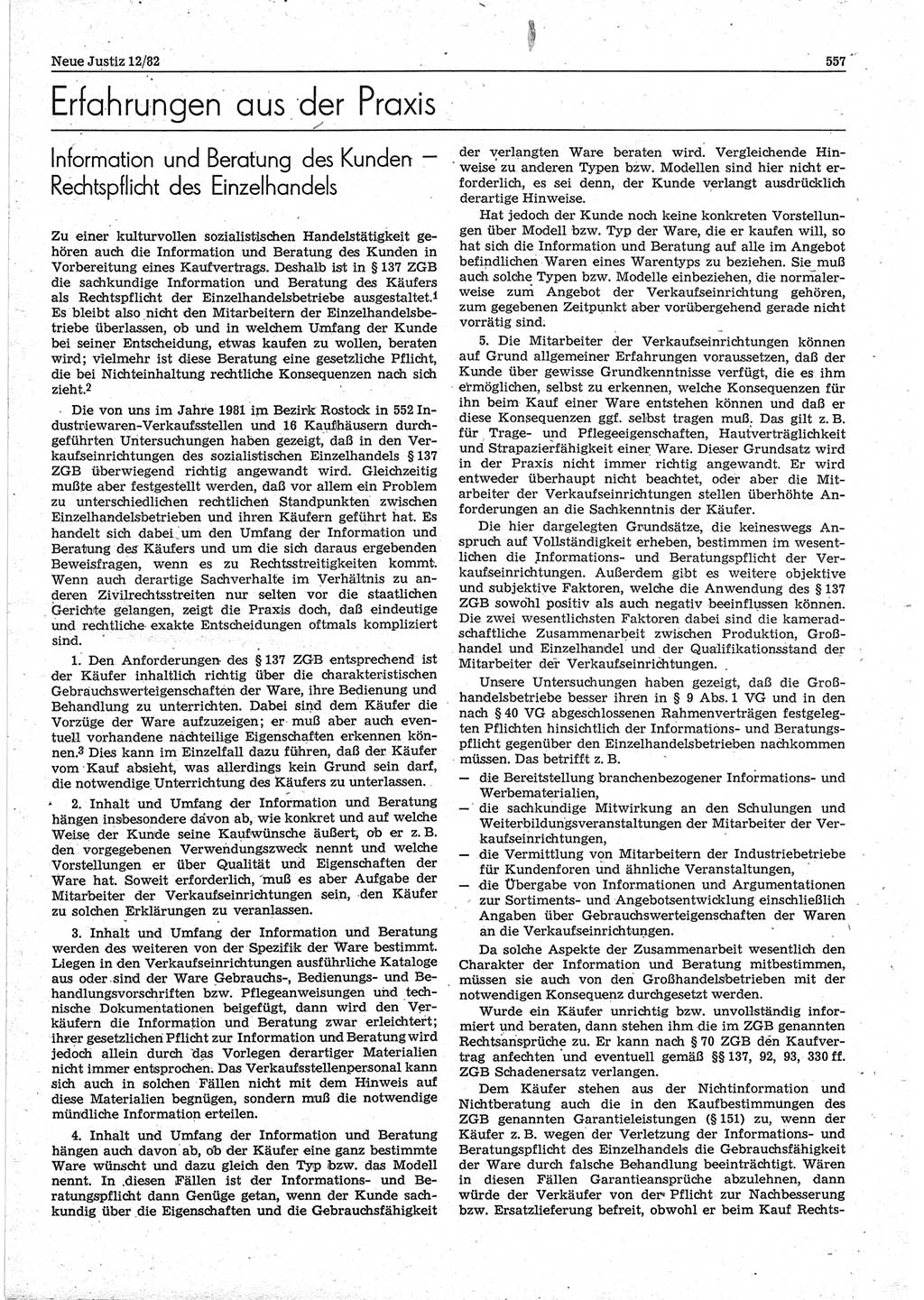 Neue Justiz (NJ), Zeitschrift für sozialistisches Recht und Gesetzlichkeit [Deutsche Demokratische Republik (DDR)], 36. Jahrgang 1982, Seite 557 (NJ DDR 1982, S. 557)