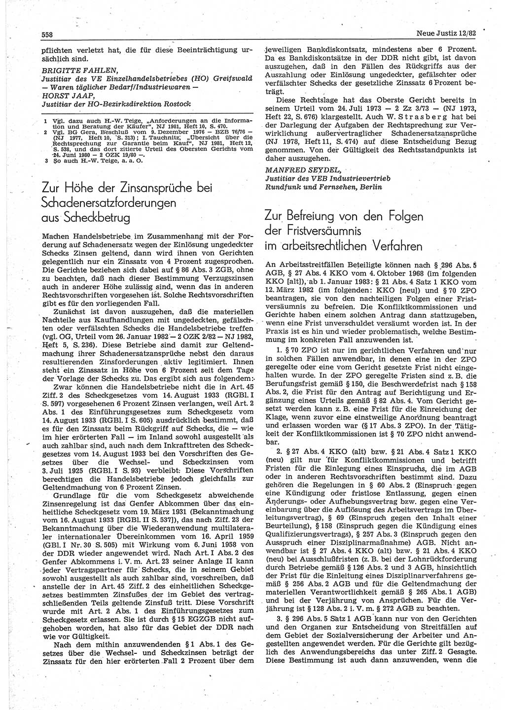Neue Justiz (NJ), Zeitschrift für sozialistisches Recht und Gesetzlichkeit [Deutsche Demokratische Republik (DDR)], 36. Jahrgang 1982, Seite 558 (NJ DDR 1982, S. 558)