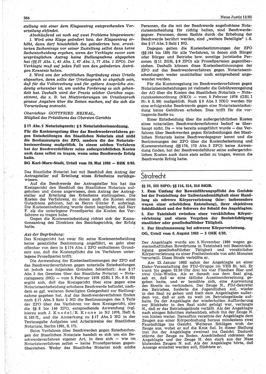 Neue Justiz (NJ), Zeitschrift für sozialistisches Recht und Gesetzlichkeit [Deutsche Demokratische Republik (DDR)], 36. Jahrgang 1982, Seite 564 (NJ DDR 1982, S. 564)