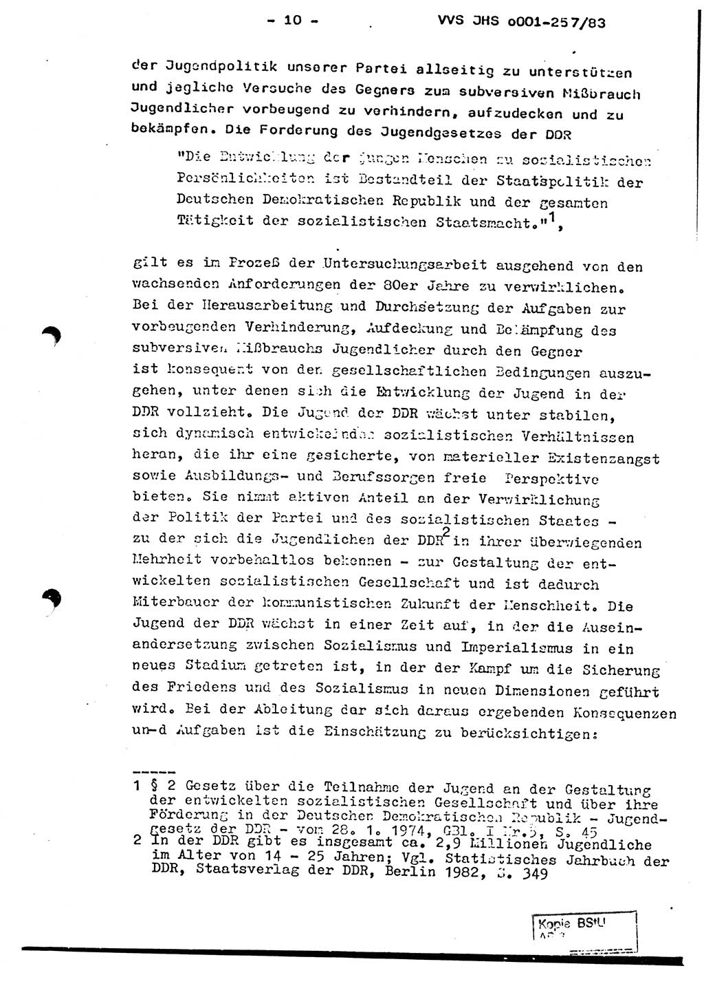 Dissertation, Oberst Helmut Lubas (BV Mdg.), Oberstleutnant Manfred Eschberger (HA IX), Oberleutnant Hans-Jürgen Ludwig (JHS), Ministerium für Staatssicherheit (MfS) [Deutsche Demokratische Republik (DDR)], Juristische Hochschule (JHS), Vertrauliche Verschlußsache (VVS) o001-257/83, Potsdam 1983, Seite 10 (Diss. MfS DDR JHS VVS o001-257/83 1983, S. 10)