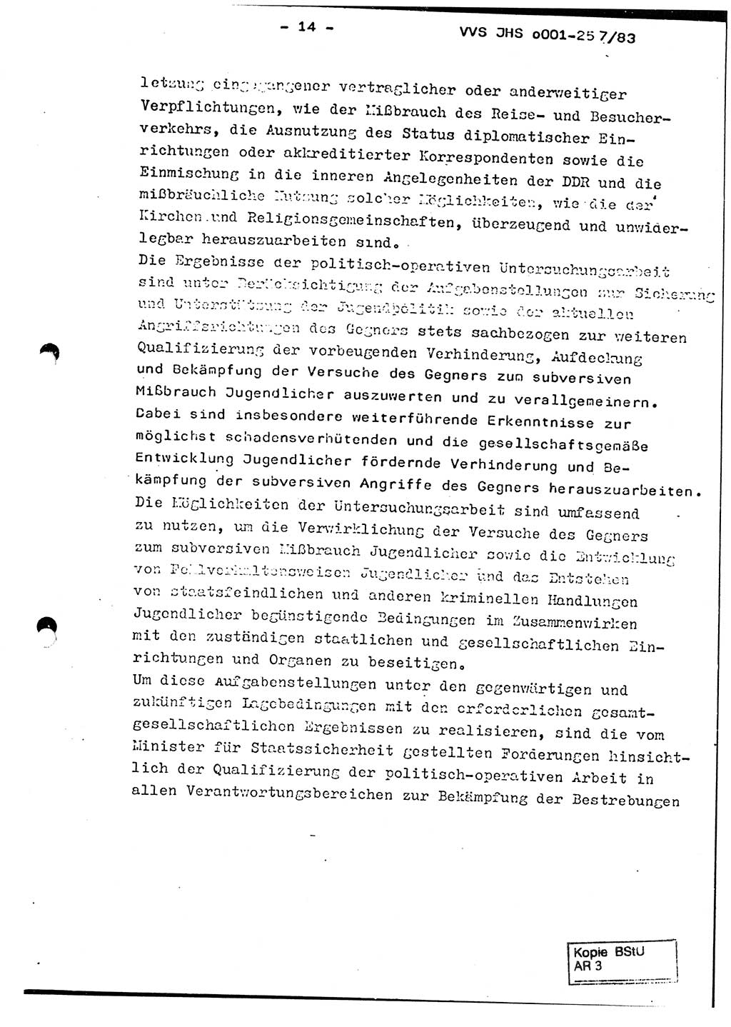 Dissertation, Oberst Helmut Lubas (BV Mdg.), Oberstleutnant Manfred Eschberger (HA IX), Oberleutnant Hans-Jürgen Ludwig (JHS), Ministerium für Staatssicherheit (MfS) [Deutsche Demokratische Republik (DDR)], Juristische Hochschule (JHS), Vertrauliche Verschlußsache (VVS) o001-257/83, Potsdam 1983, Seite 14 (Diss. MfS DDR JHS VVS o001-257/83 1983, S. 14)