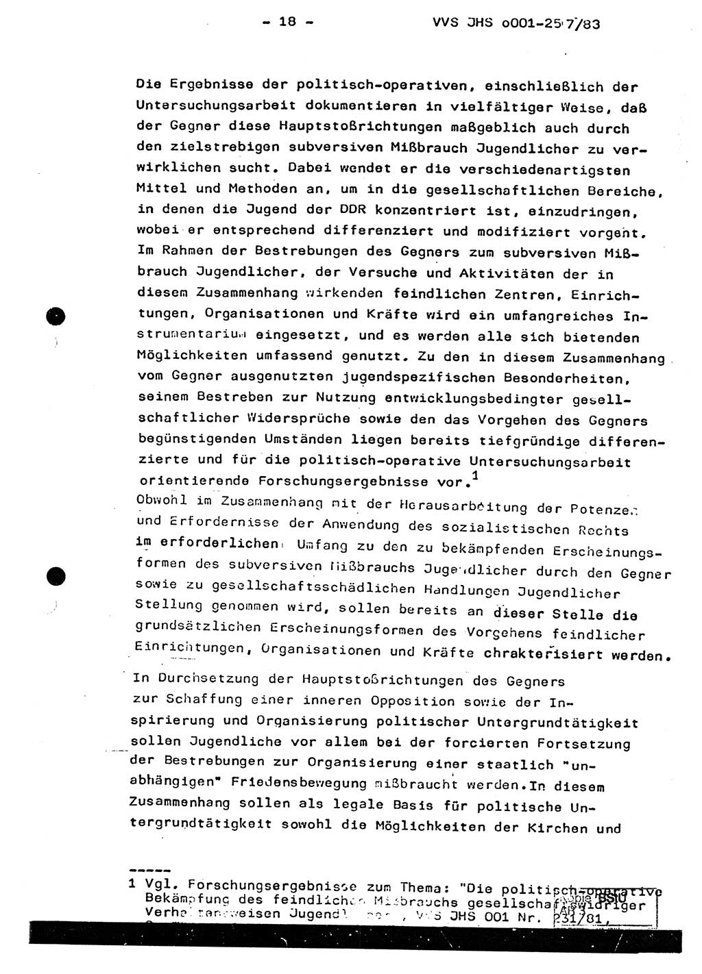 Dissertation, Oberst Helmut Lubas (BV Mdg.), Oberstleutnant Manfred Eschberger (HA IX), Oberleutnant Hans-Jürgen Ludwig (JHS), Ministerium für Staatssicherheit (MfS) [Deutsche Demokratische Republik (DDR)], Juristische Hochschule (JHS), Vertrauliche Verschlußsache (VVS) o001-257/83, Potsdam 1983, Seite 18 (Diss. MfS DDR JHS VVS o001-257/83 1983, S. 18)