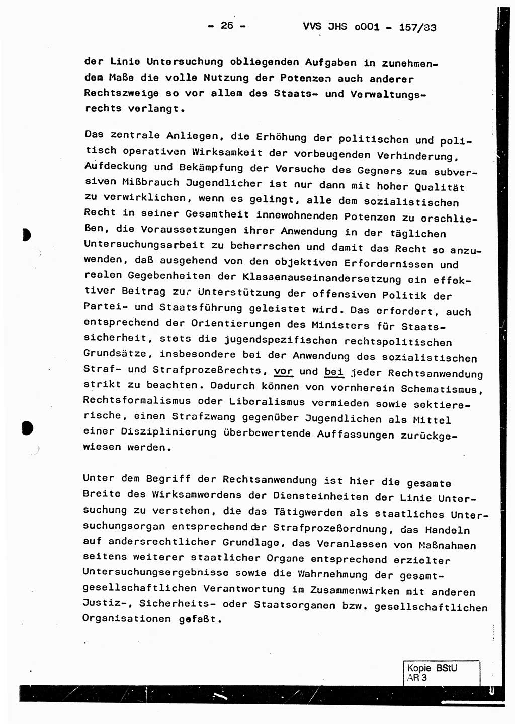 Dissertation, Oberst Helmut Lubas (BV Mdg.), Oberstleutnant Manfred Eschberger (HA IX), Oberleutnant Hans-Jürgen Ludwig (JHS), Ministerium für Staatssicherheit (MfS) [Deutsche Demokratische Republik (DDR)], Juristische Hochschule (JHS), Vertrauliche Verschlußsache (VVS) o001-257/83, Potsdam 1983, Seite 26 (Diss. MfS DDR JHS VVS o001-257/83 1983, S. 26)
