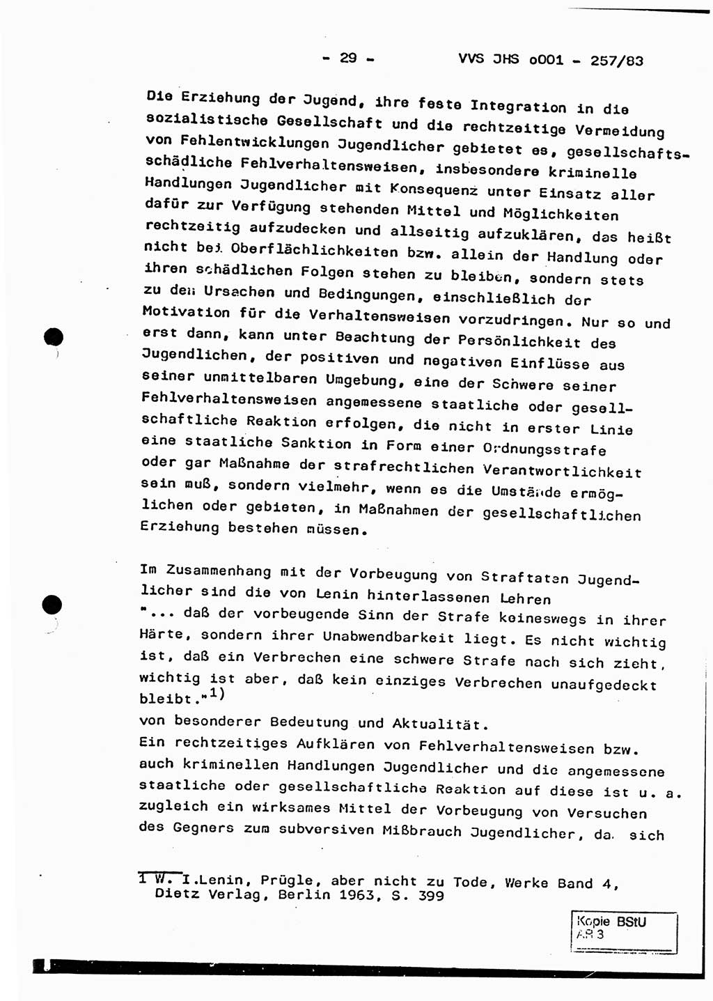 Dissertation, Oberst Helmut Lubas (BV Mdg.), Oberstleutnant Manfred Eschberger (HA IX), Oberleutnant Hans-Jürgen Ludwig (JHS), Ministerium für Staatssicherheit (MfS) [Deutsche Demokratische Republik (DDR)], Juristische Hochschule (JHS), Vertrauliche Verschlußsache (VVS) o001-257/83, Potsdam 1983, Seite 29 (Diss. MfS DDR JHS VVS o001-257/83 1983, S. 29)