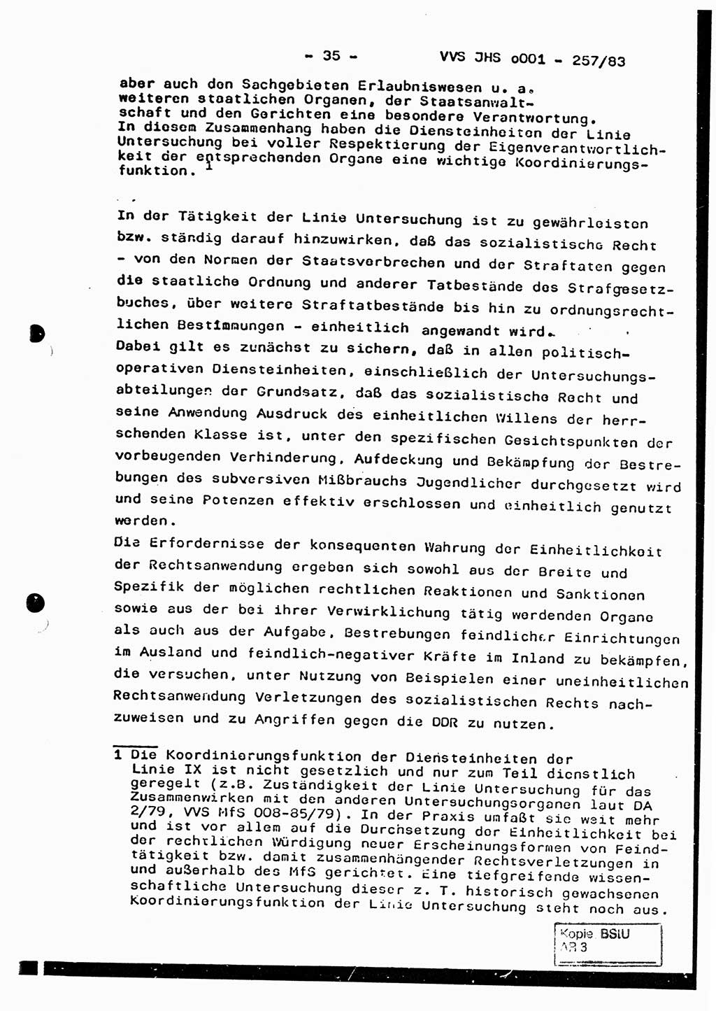 Dissertation, Oberst Helmut Lubas (BV Mdg.), Oberstleutnant Manfred Eschberger (HA IX), Oberleutnant Hans-Jürgen Ludwig (JHS), Ministerium für Staatssicherheit (MfS) [Deutsche Demokratische Republik (DDR)], Juristische Hochschule (JHS), Vertrauliche Verschlußsache (VVS) o001-257/83, Potsdam 1983, Seite 35 (Diss. MfS DDR JHS VVS o001-257/83 1983, S. 35)