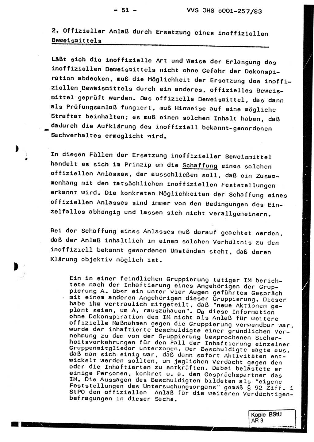 Dissertation, Oberst Helmut Lubas (BV Mdg.), Oberstleutnant Manfred Eschberger (HA IX), Oberleutnant Hans-Jürgen Ludwig (JHS), Ministerium für Staatssicherheit (MfS) [Deutsche Demokratische Republik (DDR)], Juristische Hochschule (JHS), Vertrauliche Verschlußsache (VVS) o001-257/83, Potsdam 1983, Seite 51 (Diss. MfS DDR JHS VVS o001-257/83 1983, S. 51)