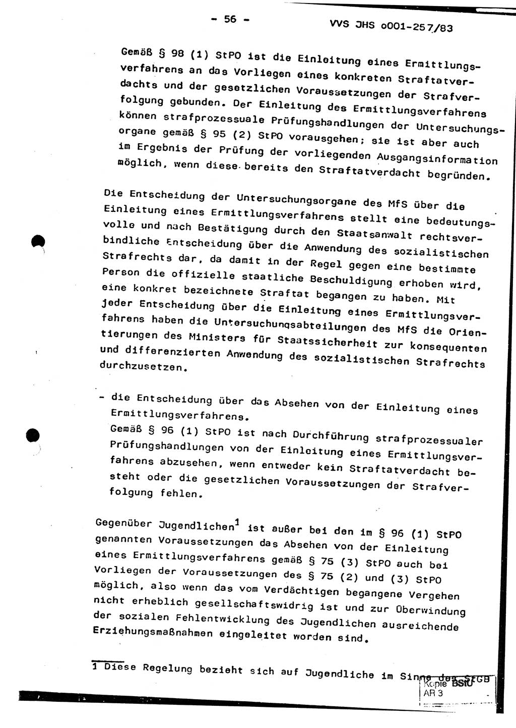 Dissertation, Oberst Helmut Lubas (BV Mdg.), Oberstleutnant Manfred Eschberger (HA IX), Oberleutnant Hans-Jürgen Ludwig (JHS), Ministerium für Staatssicherheit (MfS) [Deutsche Demokratische Republik (DDR)], Juristische Hochschule (JHS), Vertrauliche Verschlußsache (VVS) o001-257/83, Potsdam 1983, Seite 56 (Diss. MfS DDR JHS VVS o001-257/83 1983, S. 56)