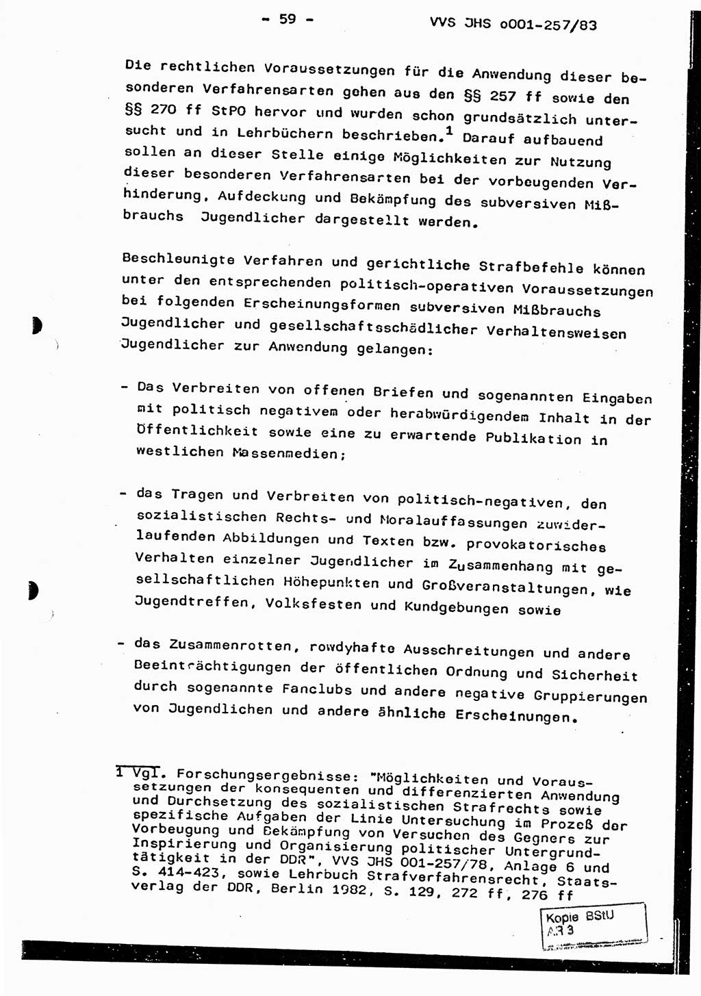 Dissertation, Oberst Helmut Lubas (BV Mdg.), Oberstleutnant Manfred Eschberger (HA IX), Oberleutnant Hans-Jürgen Ludwig (JHS), Ministerium für Staatssicherheit (MfS) [Deutsche Demokratische Republik (DDR)], Juristische Hochschule (JHS), Vertrauliche Verschlußsache (VVS) o001-257/83, Potsdam 1983, Seite 59 (Diss. MfS DDR JHS VVS o001-257/83 1983, S. 59)