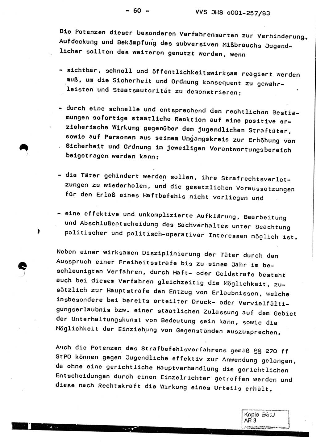 Dissertation, Oberst Helmut Lubas (BV Mdg.), Oberstleutnant Manfred Eschberger (HA IX), Oberleutnant Hans-Jürgen Ludwig (JHS), Ministerium für Staatssicherheit (MfS) [Deutsche Demokratische Republik (DDR)], Juristische Hochschule (JHS), Vertrauliche Verschlußsache (VVS) o001-257/83, Potsdam 1983, Seite 60 (Diss. MfS DDR JHS VVS o001-257/83 1983, S. 60)