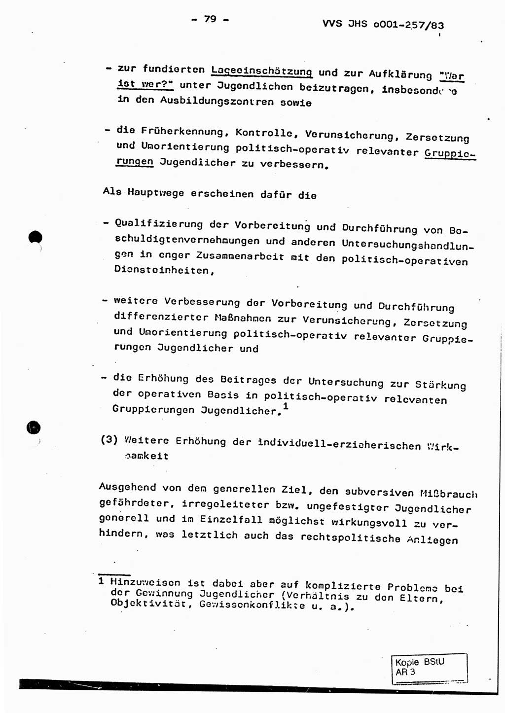 Dissertation, Oberst Helmut Lubas (BV Mdg.), Oberstleutnant Manfred Eschberger (HA IX), Oberleutnant Hans-Jürgen Ludwig (JHS), Ministerium für Staatssicherheit (MfS) [Deutsche Demokratische Republik (DDR)], Juristische Hochschule (JHS), Vertrauliche Verschlußsache (VVS) o001-257/83, Potsdam 1983, Seite 79 (Diss. MfS DDR JHS VVS o001-257/83 1983, S. 79)