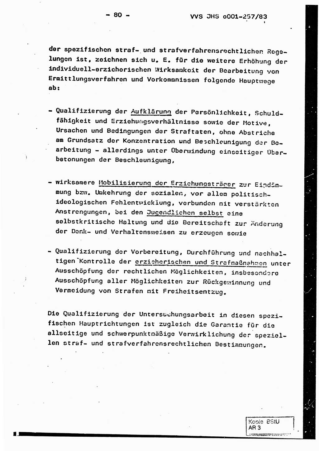 Dissertation, Oberst Helmut Lubas (BV Mdg.), Oberstleutnant Manfred Eschberger (HA IX), Oberleutnant Hans-Jürgen Ludwig (JHS), Ministerium für Staatssicherheit (MfS) [Deutsche Demokratische Republik (DDR)], Juristische Hochschule (JHS), Vertrauliche Verschlußsache (VVS) o001-257/83, Potsdam 1983, Seite 80 (Diss. MfS DDR JHS VVS o001-257/83 1983, S. 80)
