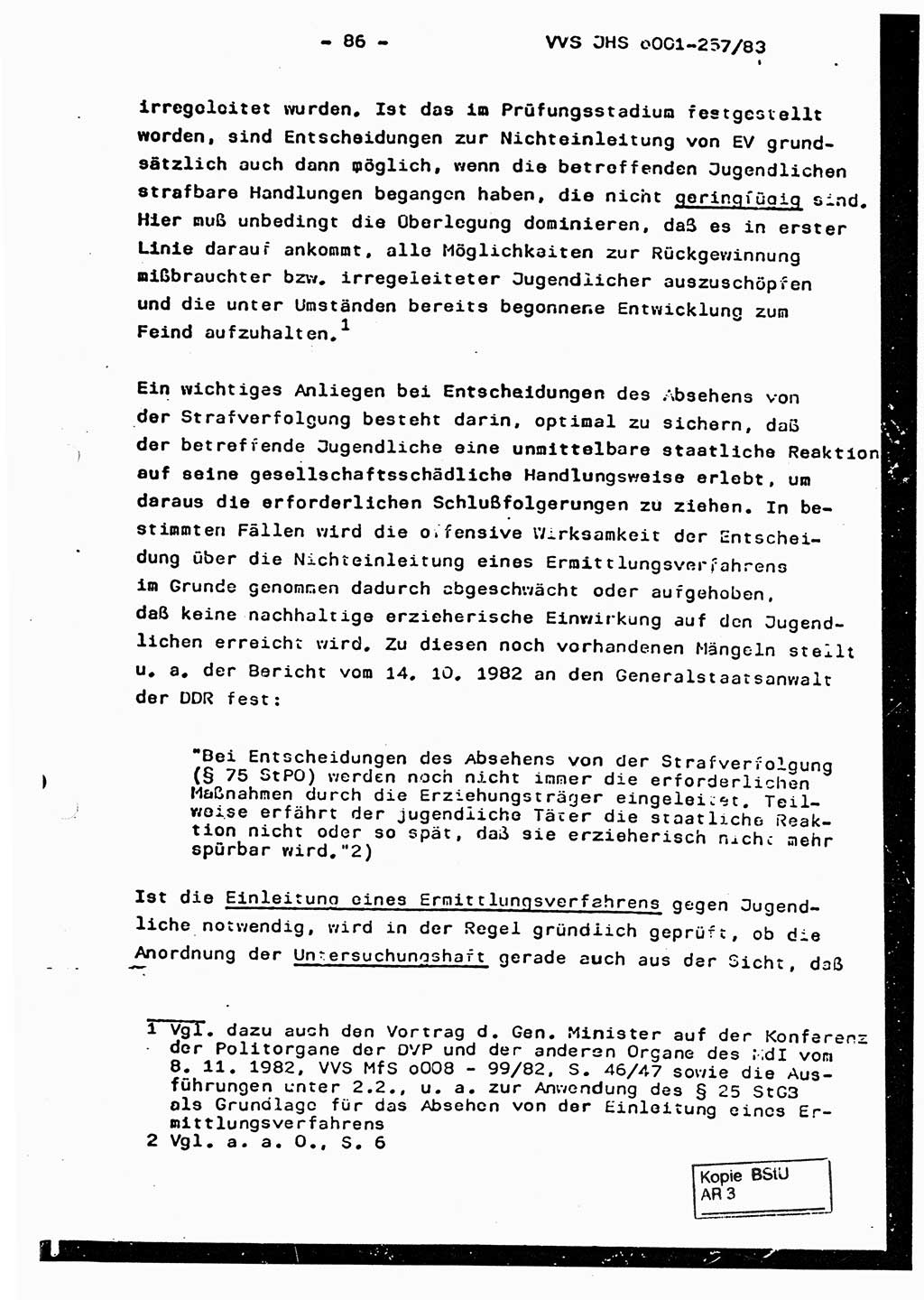 Dissertation, Oberst Helmut Lubas (BV Mdg.), Oberstleutnant Manfred Eschberger (HA IX), Oberleutnant Hans-Jürgen Ludwig (JHS), Ministerium für Staatssicherheit (MfS) [Deutsche Demokratische Republik (DDR)], Juristische Hochschule (JHS), Vertrauliche Verschlußsache (VVS) o001-257/83, Potsdam 1983, Seite 86 (Diss. MfS DDR JHS VVS o001-257/83 1983, S. 86)