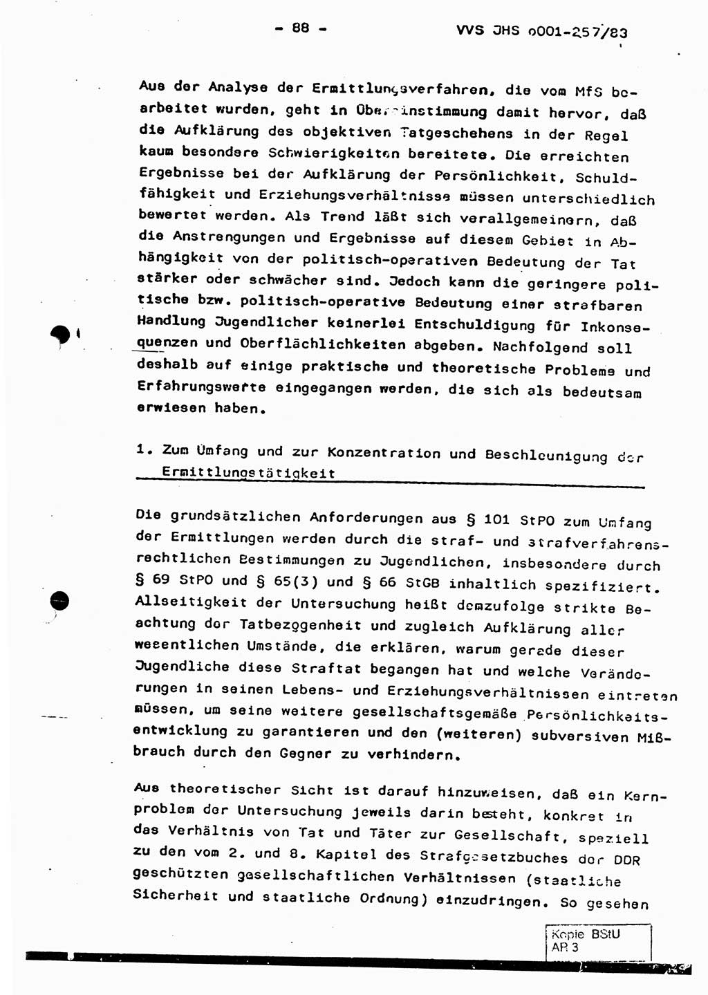 Dissertation, Oberst Helmut Lubas (BV Mdg.), Oberstleutnant Manfred Eschberger (HA IX), Oberleutnant Hans-Jürgen Ludwig (JHS), Ministerium für Staatssicherheit (MfS) [Deutsche Demokratische Republik (DDR)], Juristische Hochschule (JHS), Vertrauliche Verschlußsache (VVS) o001-257/83, Potsdam 1983, Seite 88 (Diss. MfS DDR JHS VVS o001-257/83 1983, S. 88)