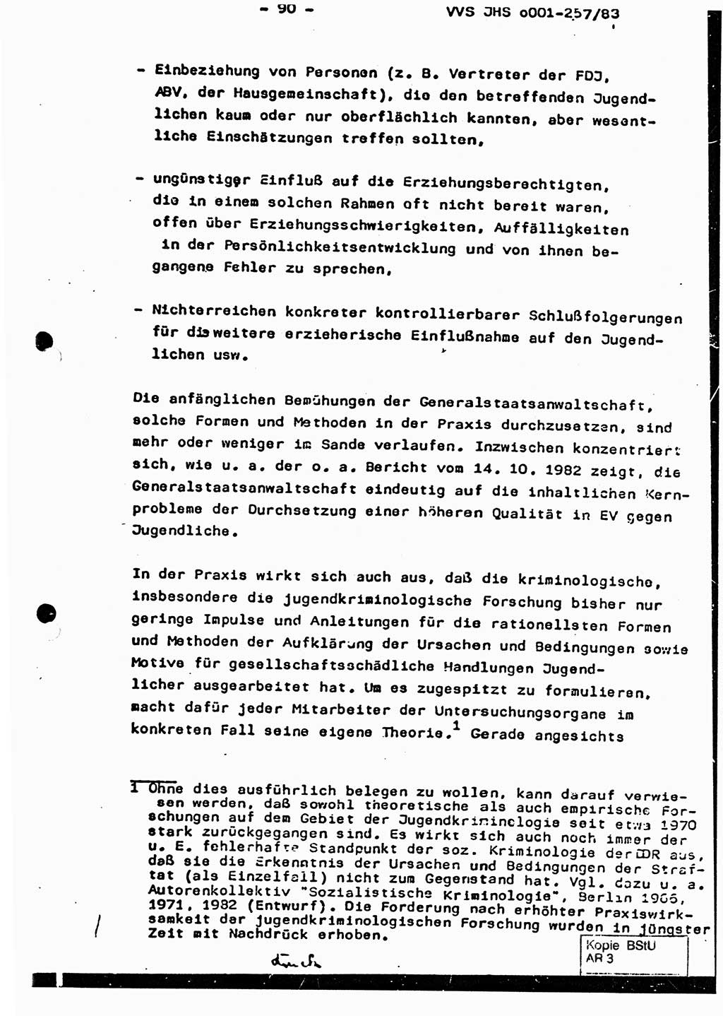 Dissertation, Oberst Helmut Lubas (BV Mdg.), Oberstleutnant Manfred Eschberger (HA IX), Oberleutnant Hans-Jürgen Ludwig (JHS), Ministerium für Staatssicherheit (MfS) [Deutsche Demokratische Republik (DDR)], Juristische Hochschule (JHS), Vertrauliche Verschlußsache (VVS) o001-257/83, Potsdam 1983, Seite 90 (Diss. MfS DDR JHS VVS o001-257/83 1983, S. 90)